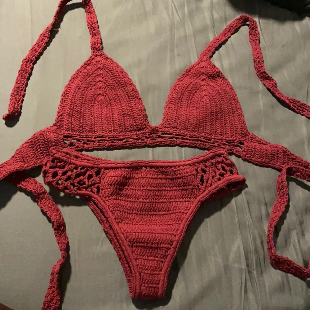 Burgundy Crochet Bikini Set